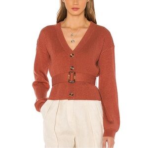 Song of Style Rust Ribbed V-Neck Belted Sweater SZ XS